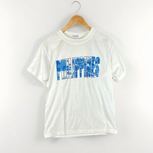 Philippines Vintage Graphic Print T-Shirt White Blue Men's M Short Sleeve